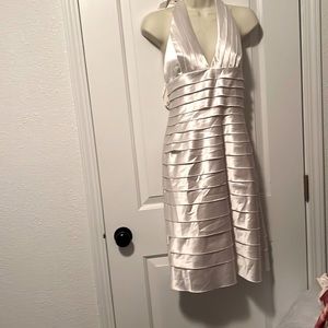 BCBG Max Azria white tiered satin halter dress